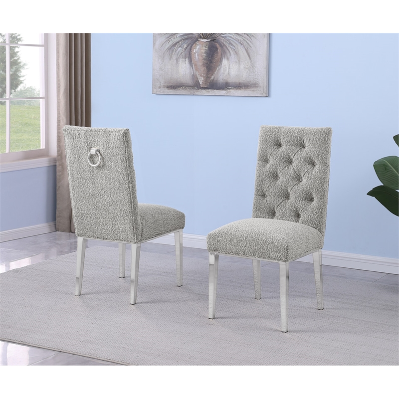 Best Quality Furniture Button Tufted Side Chairs in Rich Gray Boucle Fabric