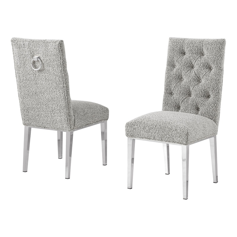 Best Quality Furniture Button Tufted Side Chairs in Rich Gray Boucle Fabric