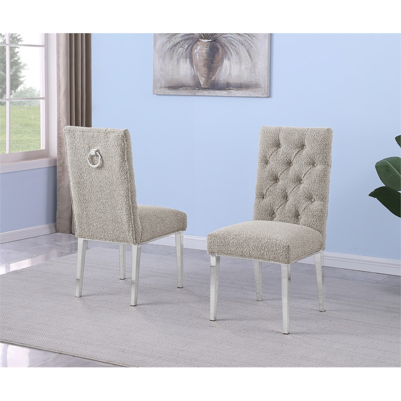 Best Quality Furniture Button Tufted Side Chairs in Gray Boucle Fabric