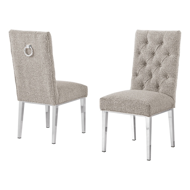 Best Quality Furniture Button Tufted Side Chairs in Gray Boucle Fabric