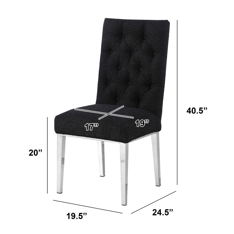 Best Quality Furniture Button Tufted Side Chairs in Black Boucle Fabric
