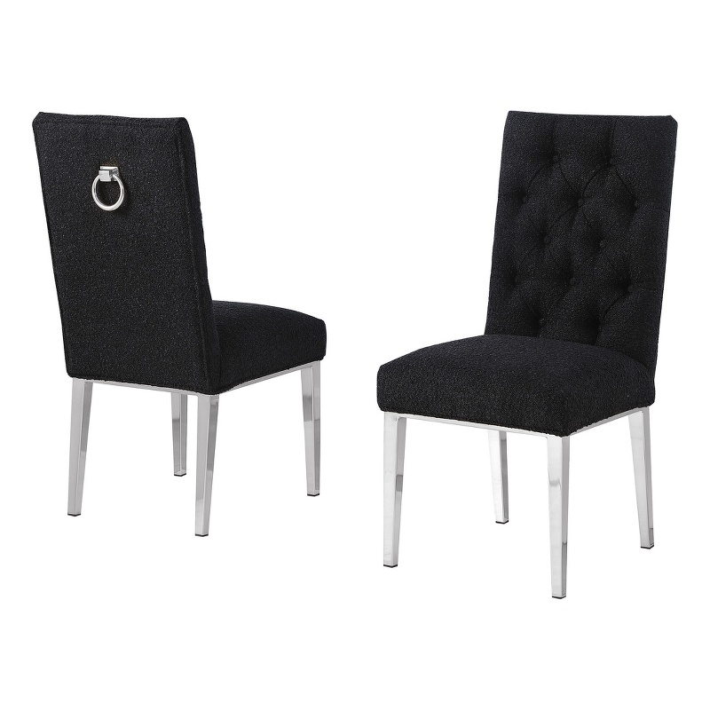 Best Quality Furniture Button Tufted Side Chairs in Black Boucle Fabric