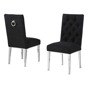 Best Quality Furniture Button Tufted Side Chairs in Black Boucle Fabric