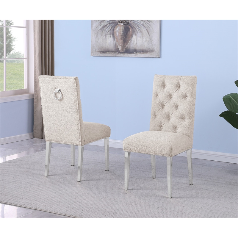 Best Quality Furniture Button Tufted Side Chairs in Cream Boucle Fabric