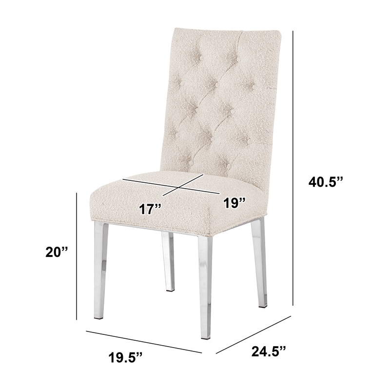 Best Quality Furniture Button Tufted Side Chairs in Cream Boucle Fabric