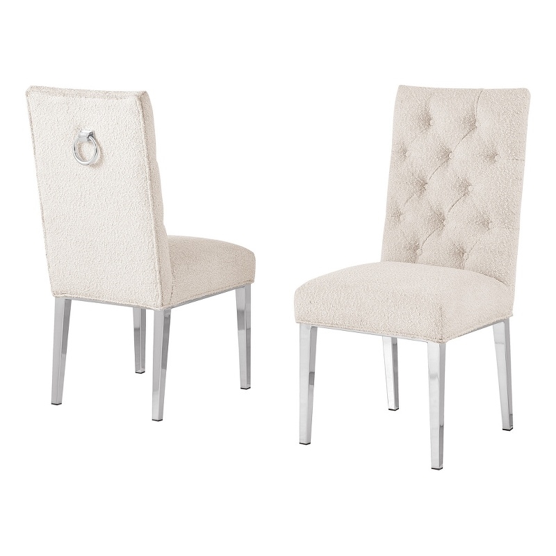 Best Quality Furniture Button Tufted Side Chairs in Cream Boucle Fabric