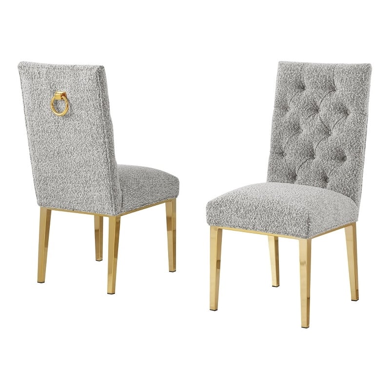 Best Quality Furniture Button Tufted Side Chairs in Rich Gray Boucle Fabric