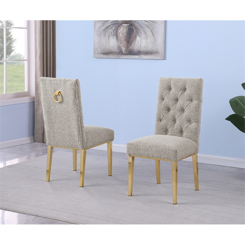 Best Quality Furniture Button Tufted Side Chairs in Gray Boucle Fabric