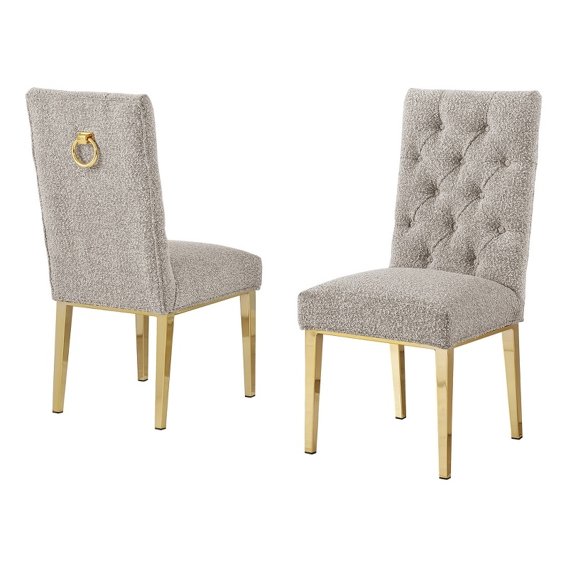 Best Quality Furniture Button Tufted Side Chairs in Gray Boucle Fabric