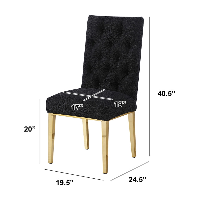 Best Quality Furniture Button Tufted Side Chairs in Black Boucle Fabric