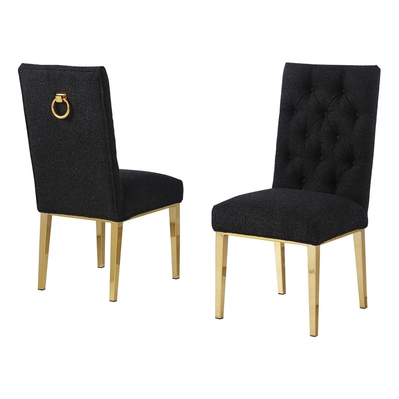 Best Quality Furniture Button Tufted Side Chairs in Black Boucle Fabric