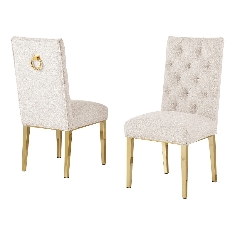 Best Quality Furniture Button Tufted Side Chairs in Cream Boucle Fabric