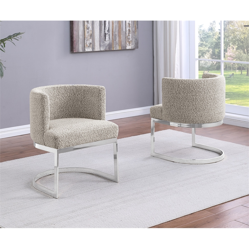 Best Quality Furniture Single Chair with Gray Boucle Fabric and Chrome Base