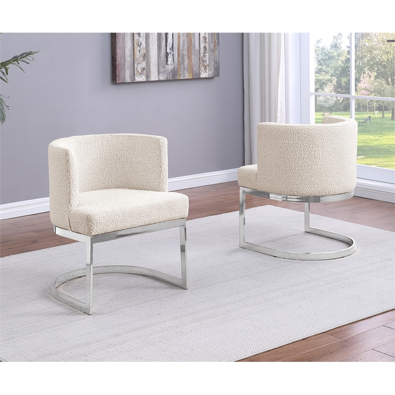 Best Quality Furniture Single Chair with Cream Boucle Fabric and Chrome Base