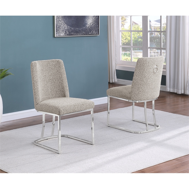 Best Quality Furniture Gray Boucle Fabric Side Chairs with Chrome Sled Base