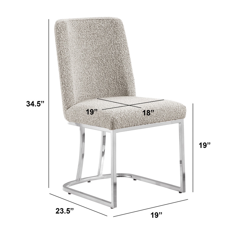 Best Quality Furniture Gray Boucle Fabric Side Chairs with Chrome Sled Base