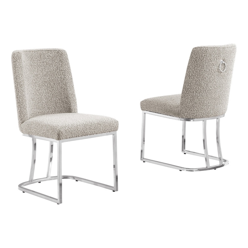 Best Quality Furniture Gray Boucle Fabric Side Chairs with Chrome Sled Base