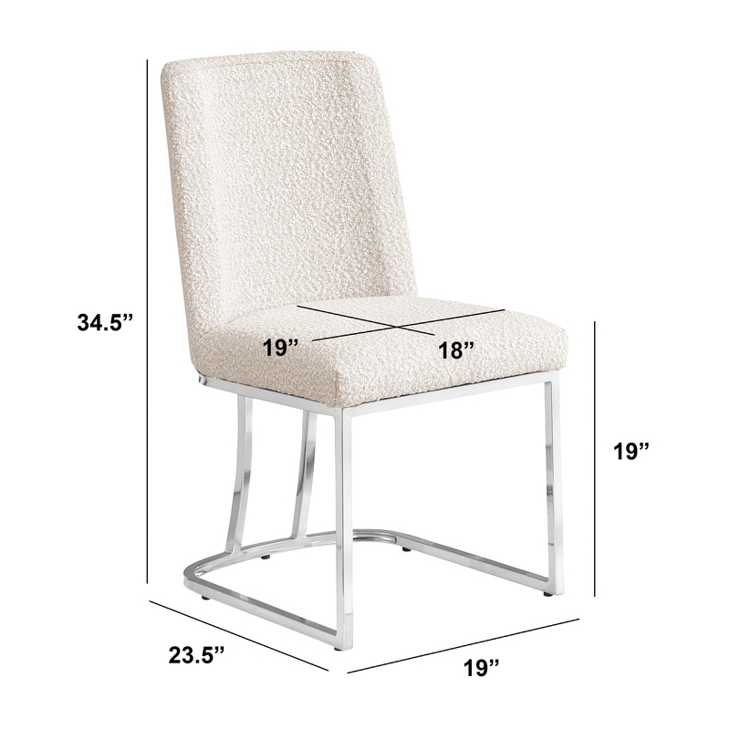 Best Quality Furniture Cream Boucle Fabric Side Chairs with Chrome Sled Base