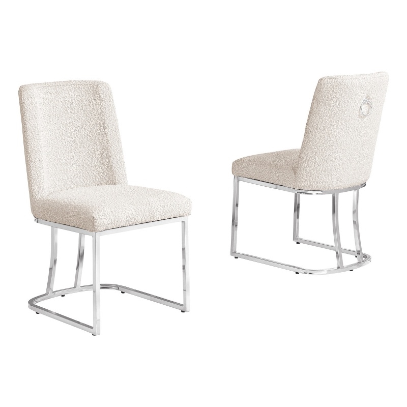 Best Quality Furniture Cream Boucle Fabric Side Chairs with Chrome Sled Base