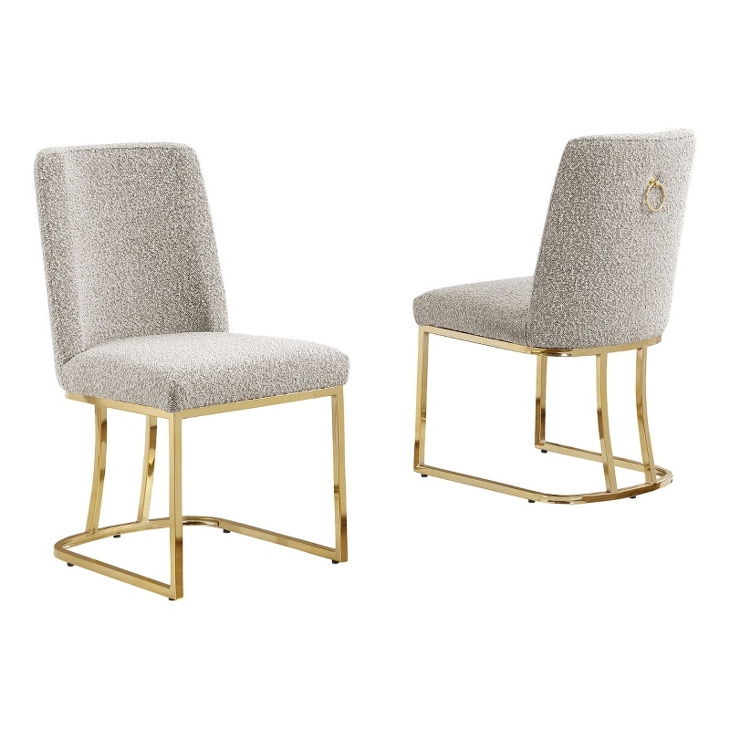 Best Quality Furniture Gray Boucle Fabric Side Chairs with Chrome Sled Base