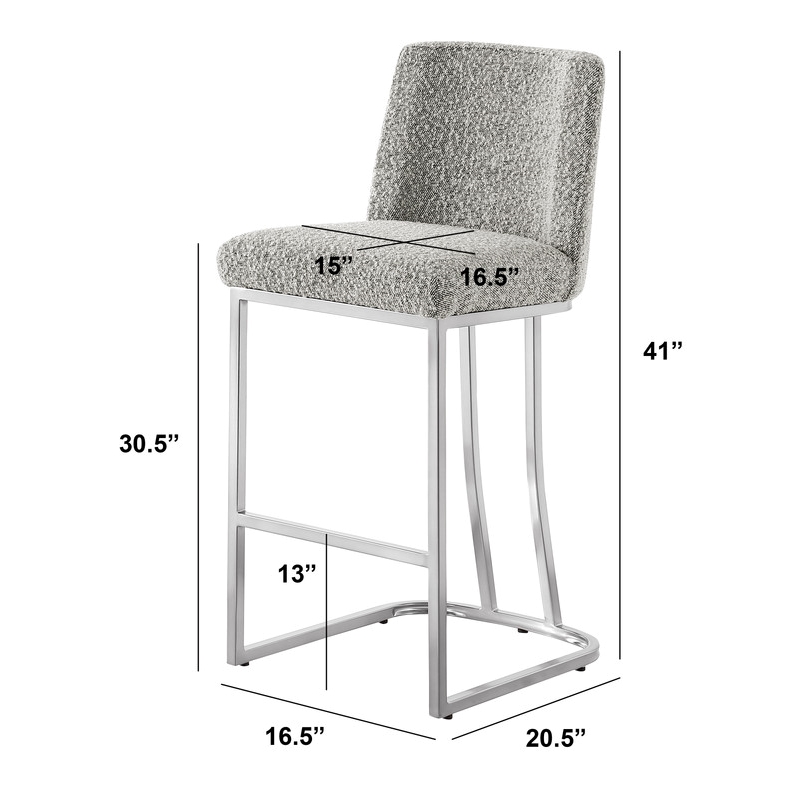 Best Quality Furniture Rich Gray Boucle Fabric Barstools with Chrome Base