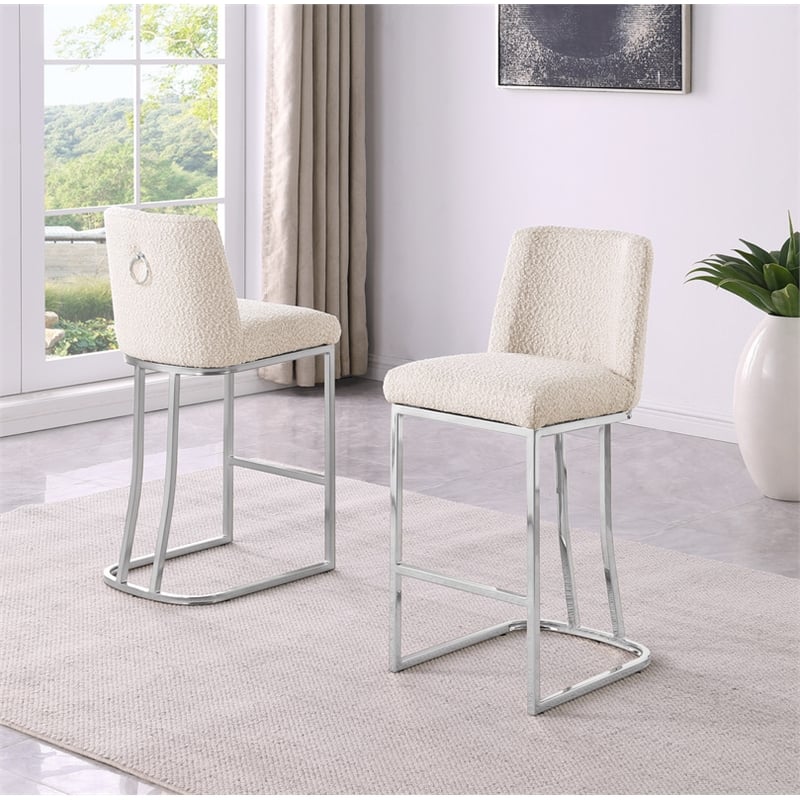 Best Quality Furniture Cream Boucle Fabric Barstools with Chrome Base