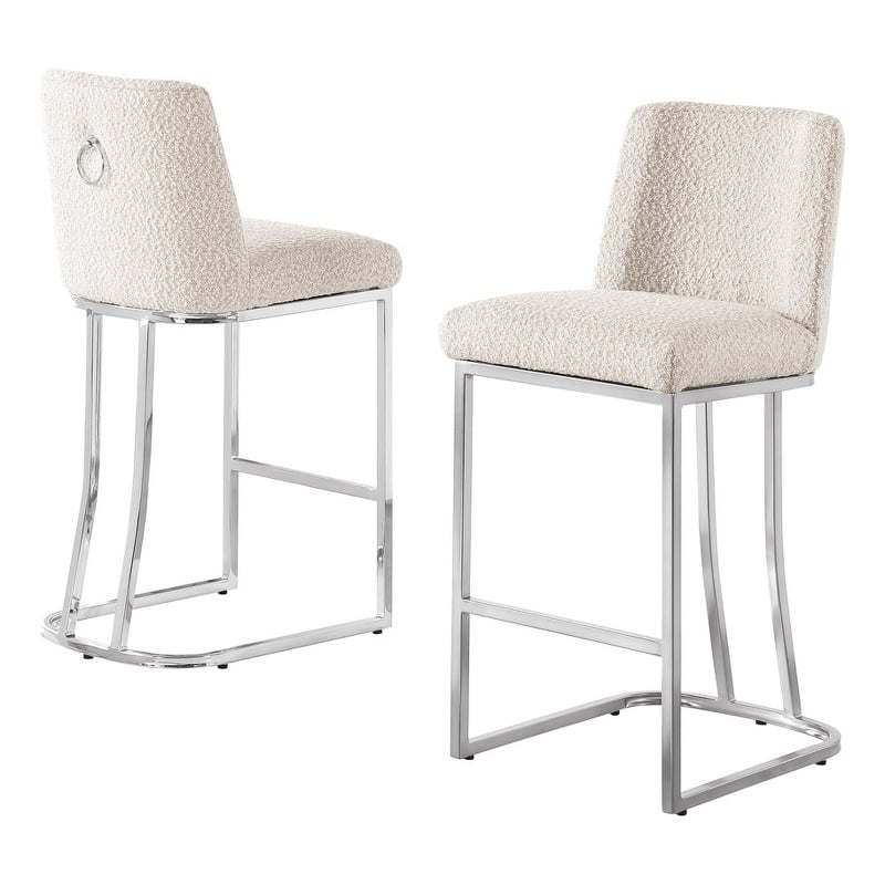 Best Quality Furniture Cream Boucle Fabric Barstools with Chrome Base