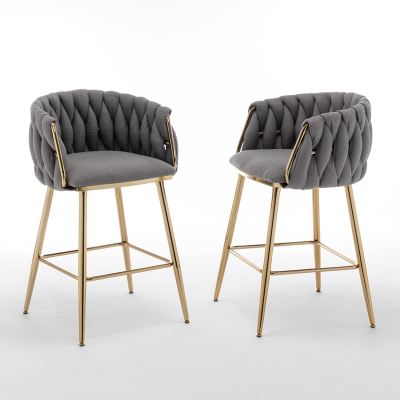 Best Quality Furniture Braided Counter Chairs in Dark Gray Teddy Boucle Fabric