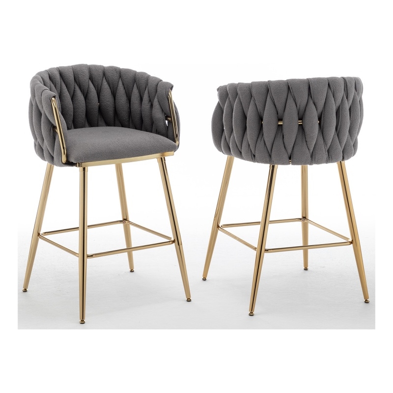 Best Quality Furniture Braided Counter Chairs in Dark Gray Teddy Boucle Fabric