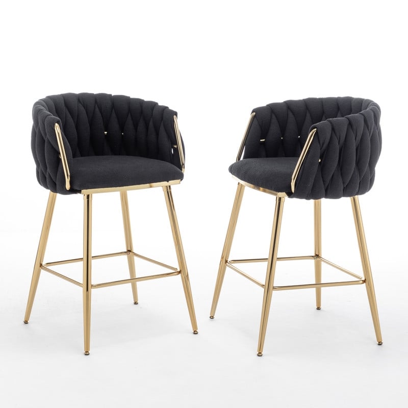 Best Quality Furniture Braided Counter Chairs in Black Teddy Boucle Fabric