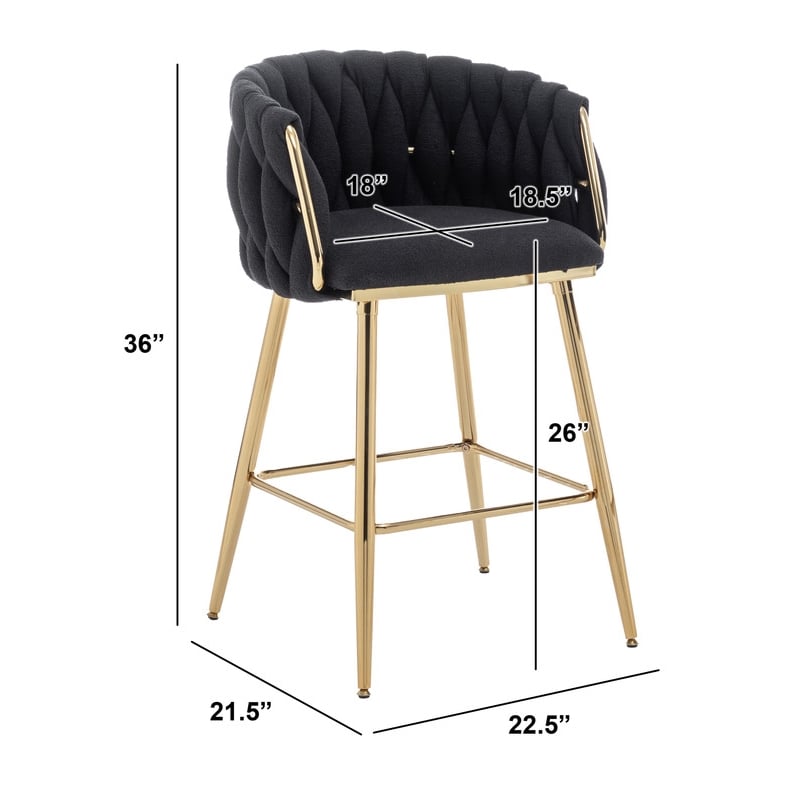 Best Quality Furniture Braided Counter Chairs in Black Teddy Boucle Fabric