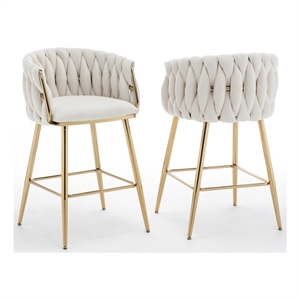 Best Quality Furniture Braided Counter Chairs in Cream Teddy Boucle Fabric