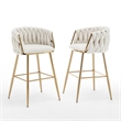 Best Quality Furniture Braided Barstools in Cream Teddy Boucle Fabric