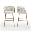 Best Quality Furniture Braided Barstools in Cream Teddy Boucle Fabric
