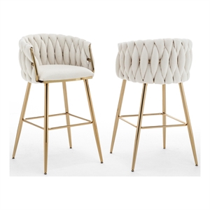 Best Quality Furniture Braided Barstools in Cream Teddy Boucle Fabric
