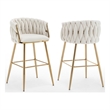 Best Quality Furniture Braided Barstools in Cream Teddy Boucle Fabric