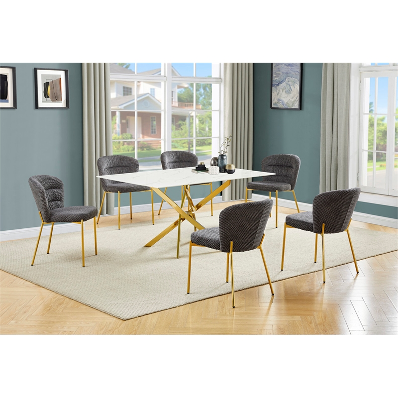Best Quality Furniture Rectangular White Faux Marble Glass Dining Set