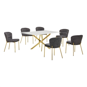 Best Quality Furniture Rectangular White Faux Marble Glass Dining Set