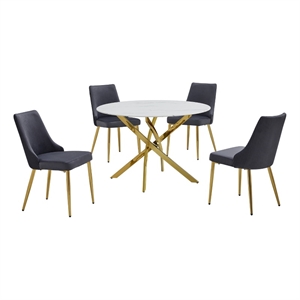 Best Quality Furniture Faux White Marble Glass Dining Table with Velvet Chairs