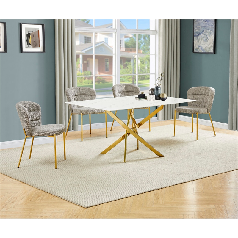 Best Quality Furniture Rectangular White Faux Marble Glass Dining Set