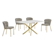 Best Quality Furniture Rectangular White Faux Marble Glass Dining Set