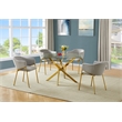 Best Quality Furniture Circle Clear Tempered Glass Dining Set with Linen Chairs