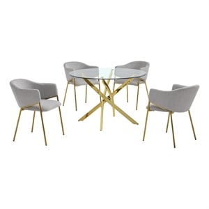 Best Quality Furniture Circle Clear Tempered Glass Dining Set with Linen Chairs