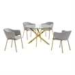 Best Quality Furniture Circle Clear Tempered Glass Dining Set with Linen Chairs