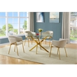 Best Quality Furniture Circle Clear Tempered Glass Dining Set with Linen Chairs