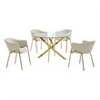Best Quality Furniture Circle Clear Tempered Glass Dining Set with Linen Chairs