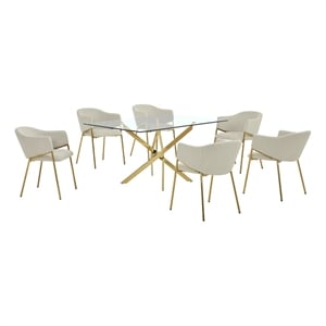Best Quality Furniture Rectangular Clear Glass Dining Set with Linen Chairs