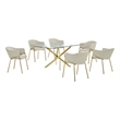Best Quality Furniture Rectangular Clear Glass Dining Set with Linen Chairs
