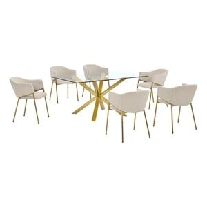 Best Quality Furniture Rectangular Clear Glass Dining Set with Linen Chairs