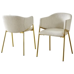 Best Quality Furniture Beige Linen Fabric Side Chairs with Gold Chrome Base